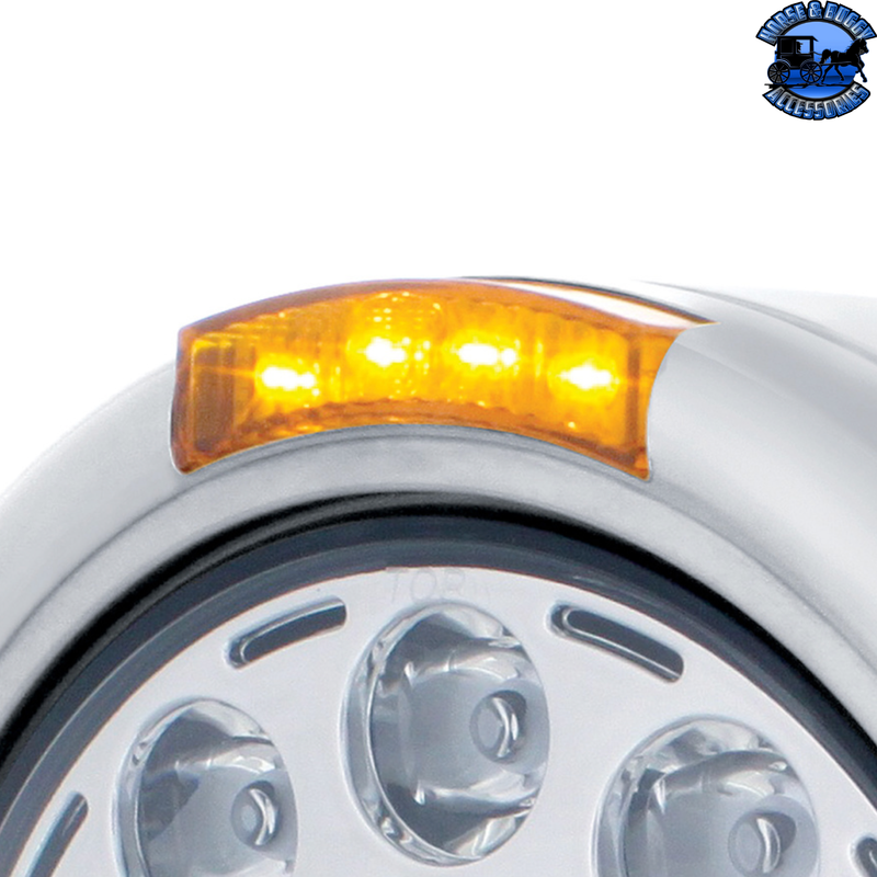 STAINLESS CLASSIC HEADLIGHT 11 LED BULB & DUAL MODE LED TURN SIGNAL (Choose Color) HEADLIGHT Amber,Clear Light Gray