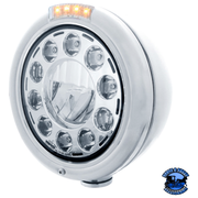 STAINLESS CLASSIC HEADLIGHT 11 LED BULB & DUAL MODE LED TURN SIGNAL (Choose Color) HEADLIGHT Clear Light Gray