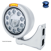 STAINLESS CLASSIC HEADLIGHT 11 LED BULB & DUAL MODE LED TURN SIGNAL (Choose Color) HEADLIGHT Amber,Clear Light Gray
