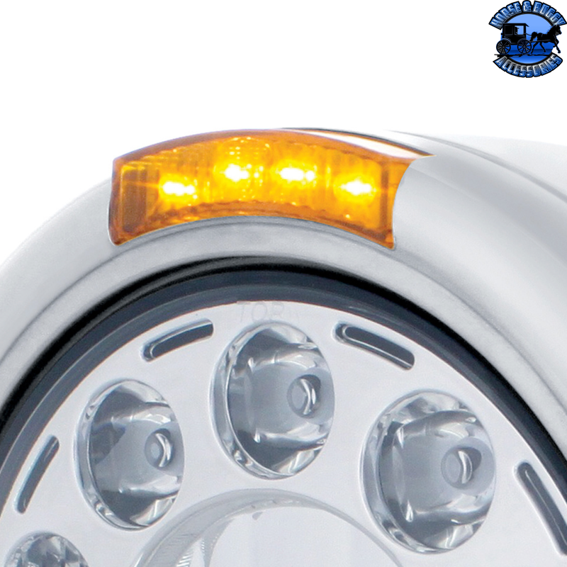 STAINLESS CLASSIC HEADLIGHT 11 LED BULB & DUAL MODE LED TURN SIGNAL (Choose Color) HEADLIGHT Amber,Clear Light Gray