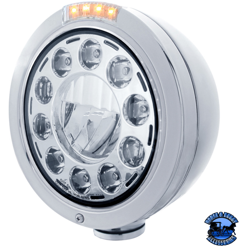 STAINLESS BULLET CLASSIC HEADLIGHT 11 LED BULB WITH DUAL MODE LED TURN SIGNAL (Choose Mode) (Choose Color) HEADLIGHT Dual / Clear,Single / Clear Light Gray
