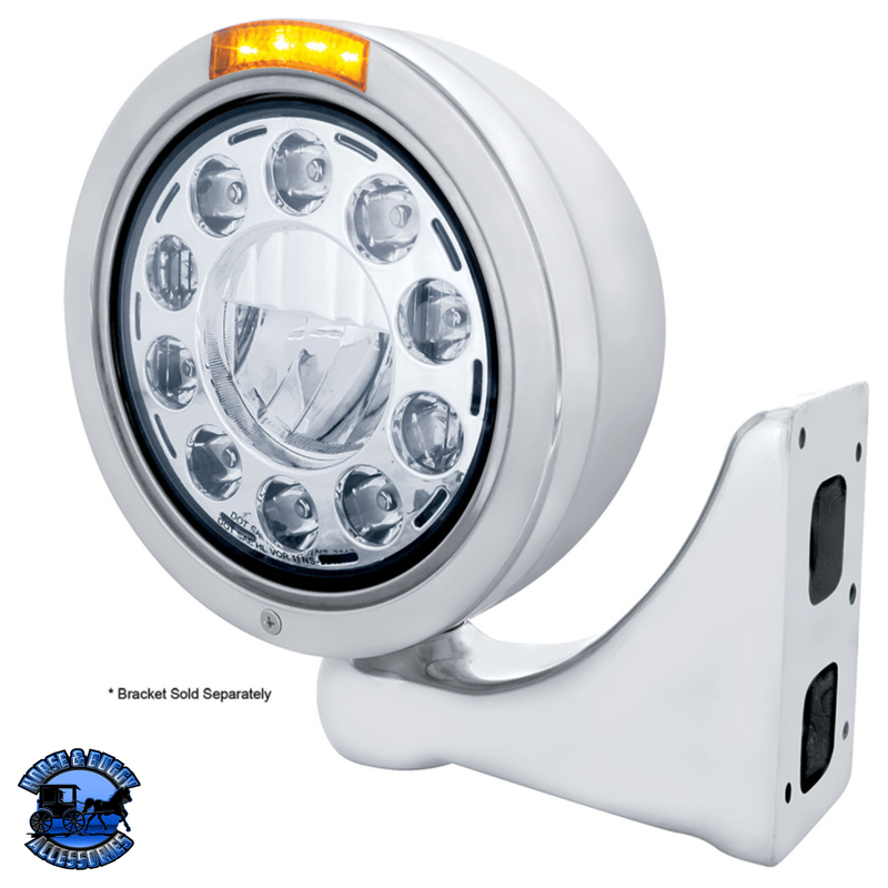 STAINLESS BULLET CLASSIC HEADLIGHT 11 LED BULB WITH DUAL MODE LED TURN SIGNAL (Choose Mode) (Choose Color) HEADLIGHT Dual / Amber,Dual / Clear,Single / Amber,Single / Clear Light Gray