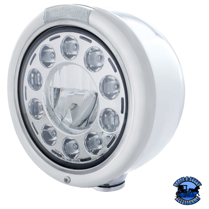 STAINLESS CLASSIC HALF MOON HEADLIGHT 11 LED BULB & DUAL MODE LED TURN SIGNAL (Choose Mode) (Choose Color) HEADLIGHT Dual / Clear,Single / Clear Light Gray