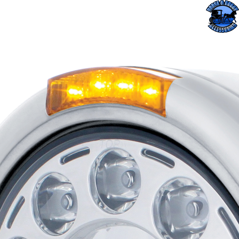 STAINLESS CLASSIC HALF MOON HEADLIGHT 11 LED BULB & DUAL MODE LED TURN SIGNAL (Choose Mode) (Choose Color) HEADLIGHT Dual / Amber,Dual / Clear,Single / Amber,Single / Clear Light Gray