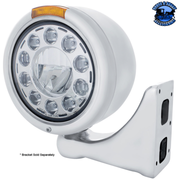 STAINLESS CLASSIC HALF MOON HEADLIGHT 11 LED BULB & DUAL MODE LED TURN SIGNAL (Choose Mode) (Choose Color) HEADLIGHT Dual / Amber,Dual / Clear,Single / Amber,Single / Clear Light Gray