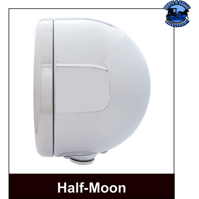 STAINLESS CLASSIC HALF MOON HEADLIGHT 11 LED BULB & DUAL MODE LED TURN SIGNAL (Choose Mode) (Choose Color) HEADLIGHT Dual / Amber,Dual / Clear,Single / Amber,Single / Clear Light Gray