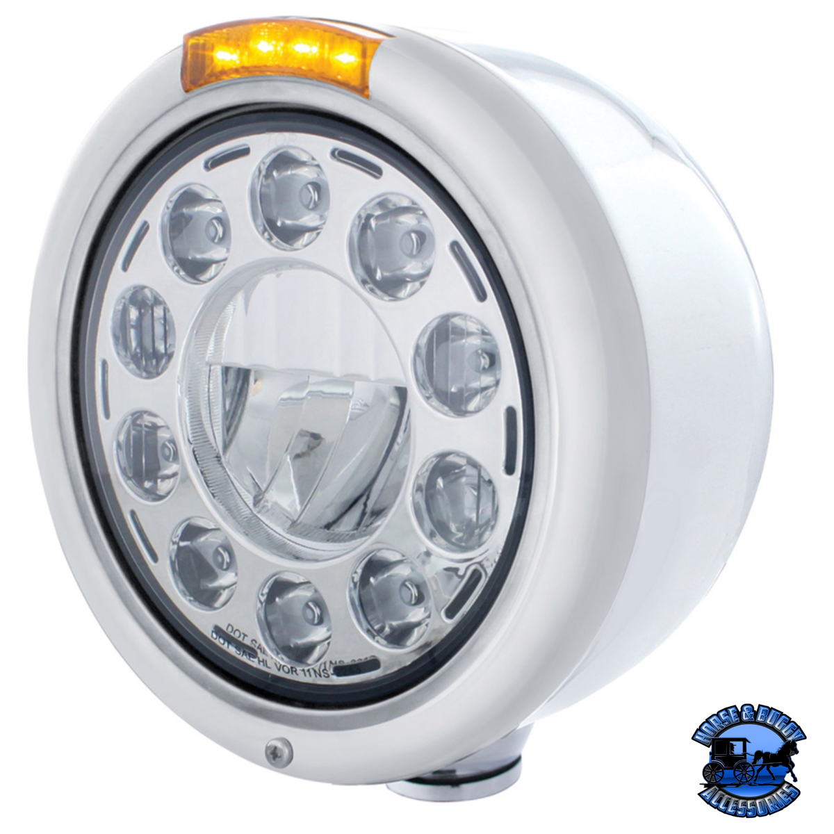 STAINLESS CLASSIC HALF MOON HEADLIGHT 11 LED BULB & DUAL MODE LED TURN ...