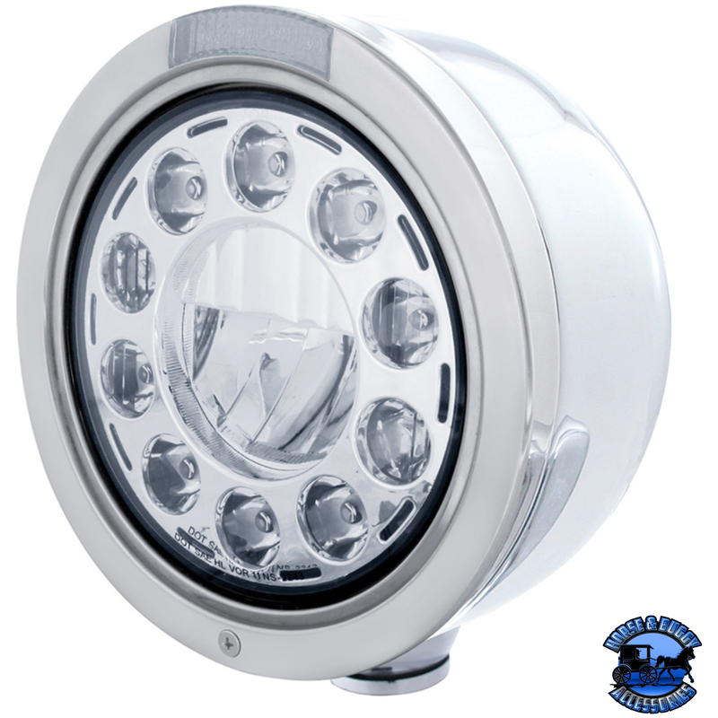 STAINLESS BULLET HALF MOON HEADLIGHT 11 LED BULB & LED TURN SIGNAL (Choose Mode) (Choose Color) HEADLIGHT Dual / Clear,Single / Clear Light Gray
