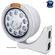 STAINLESS BULLET HALF MOON HEADLIGHT 11 LED BULB & LED TURN SIGNAL (Choose Mode) (Choose Color) HEADLIGHT Dual / Amber,Dual / Clear,Single / Amber,Single / Clear Light Gray