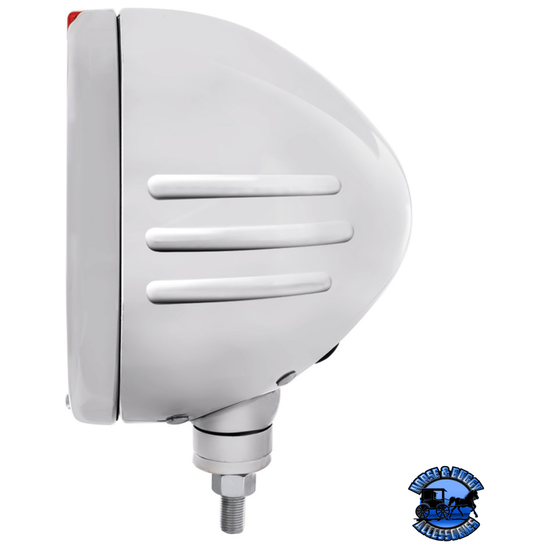 STAINLESS STEEL BULLET EMBOSSED STRIPE HEADLIGHT H4 WITH 6 AMBER LEDS & DUAL MODE LED SIGNAL (Choose Color) HEADLIGHT Amber,Clear Light Gray