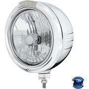 STAINLESS STEEL CLASSIC EMBOSSED STRIPE HEADLIGHT H4 WITH 6 AMBER LED & DUAL MODE LED SIGNAL (Choose Color) HEADLIGHT Clear Light Gray