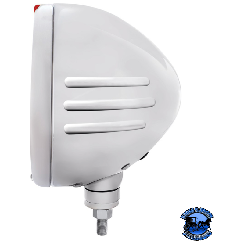 STAINLESS STEEL CLASSIC EMBOSSED STRIPE HEADLIGHT H4 WITH 6 AMBER LED & DUAL MODE LED SIGNAL (Choose Color) HEADLIGHT Amber,Clear Light Gray