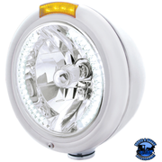 CHROME CLASSIC HEADLIGHT H4 WITH 34 WHITE LED & SIGNAL (Choose Mode) (Choose Color) HEADLIGHT Dual / Amber,Single / Amber Light Gray