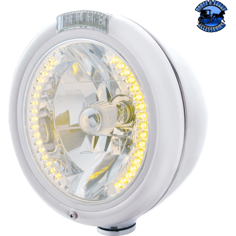 CHROME CLASSIC HEADLIGHT H4 WITH 34 AMBER LED & DUAL MODE LED SIGNAL (Choose Color) HEADLIGHT Clear Light Gray