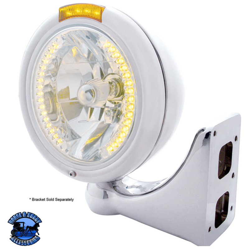 CHROME CLASSIC HEADLIGHT H4 WITH 34 AMBER LED & DUAL MODE LED SIGNAL (Choose Color) HEADLIGHT Amber,Clear Light Gray
