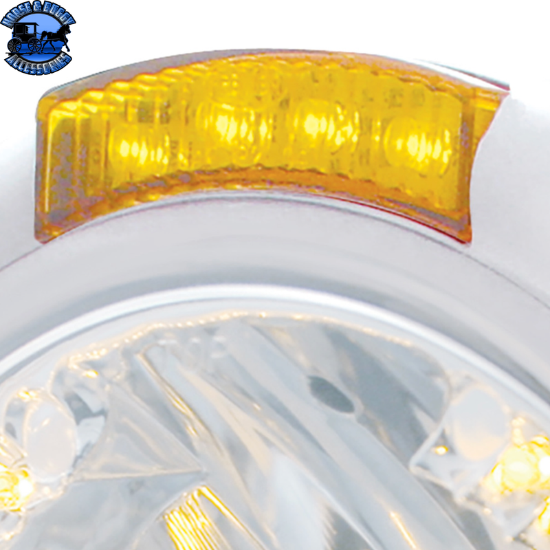 CHROME CLASSIC HEADLIGHT H4 WITH 34 AMBER LED & DUAL MODE LED SIGNAL (Choose Color) HEADLIGHT Amber,Clear Light Gray
