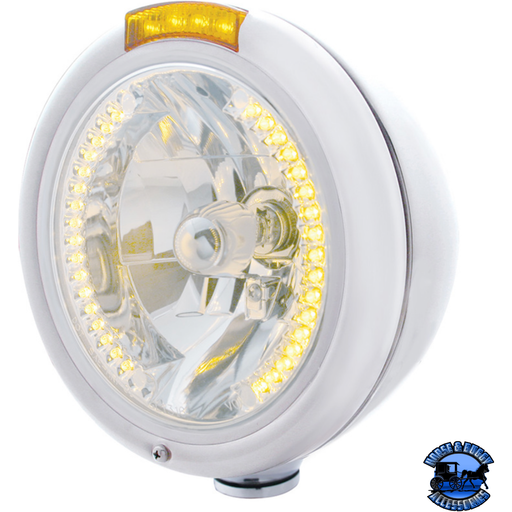 CHROME CLASSIC HEADLIGHT H4 WITH 34 AMBER LED & DUAL MODE LED SIGNAL (Choose Color) HEADLIGHT Amber Light Gray
