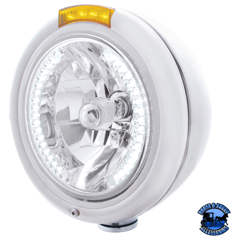 STAINLESS STEEL CLASSIC HEADLIGHT H4 WITH 34 WHITE LED & DUAL MODE LED SIGNAL (Choose Color) HEADLIGHT Amber Light Gray