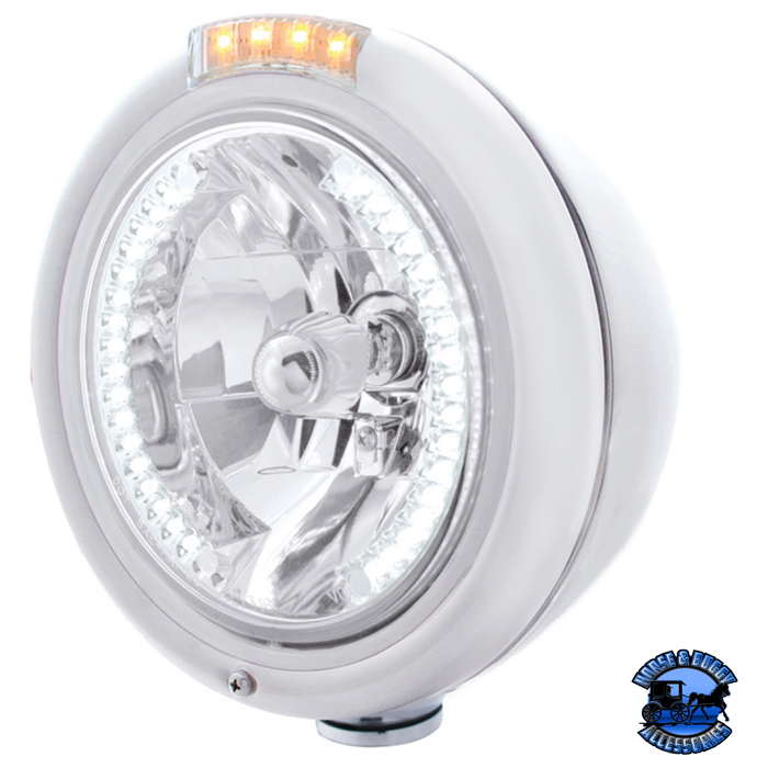 Light Gray STAINLESS STEEL CLASSIC HEADLIGHT H4 WITH 34 WHITE LED & DUAL MODE LED SIGNAL (Choose Color) HEADLIGHT Clear