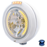 STAINLESS STEEL CLASSIC HEADLIGHT H4 WITH 34 AMBER LED & DUAL MODE LED SIGNAL (Choose Color) HEADLIGHT Clear Light Gray