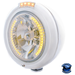 Light Gray STAINLESS STEEL CLASSIC HEADLIGHT H4 WITH 34 AMBER LED & DUAL MODE LED SIGNAL (Choose Color) HEADLIGHT Clear