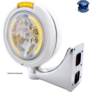 STAINLESS STEEL CLASSIC HEADLIGHT H4 WITH 34 AMBER LED & DUAL MODE LED SIGNAL (Choose Color) HEADLIGHT Amber,Clear Light Gray