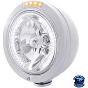 STAINLESS STEEL BULLET CLASSIC HEADLIGHT H4 WITH WHITE LED & SIGNAL (Choose Mode) (Choose Color) HEADLIGHT Dual / Clear,Single / Clear Light Gray