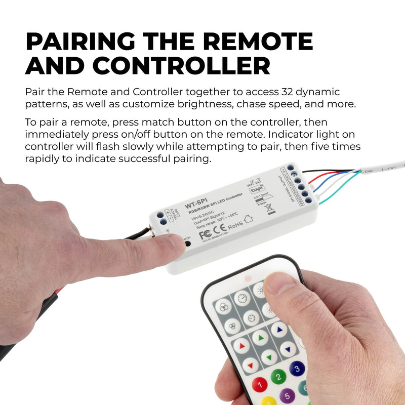 SB-WT-SPI-DS-RT09-V2 igital SPI LED Controller for Addressable RGB/RGBW Strip Lights - Wi-Fi Compatible - Controller and RF Remote - 5-24 VDC
