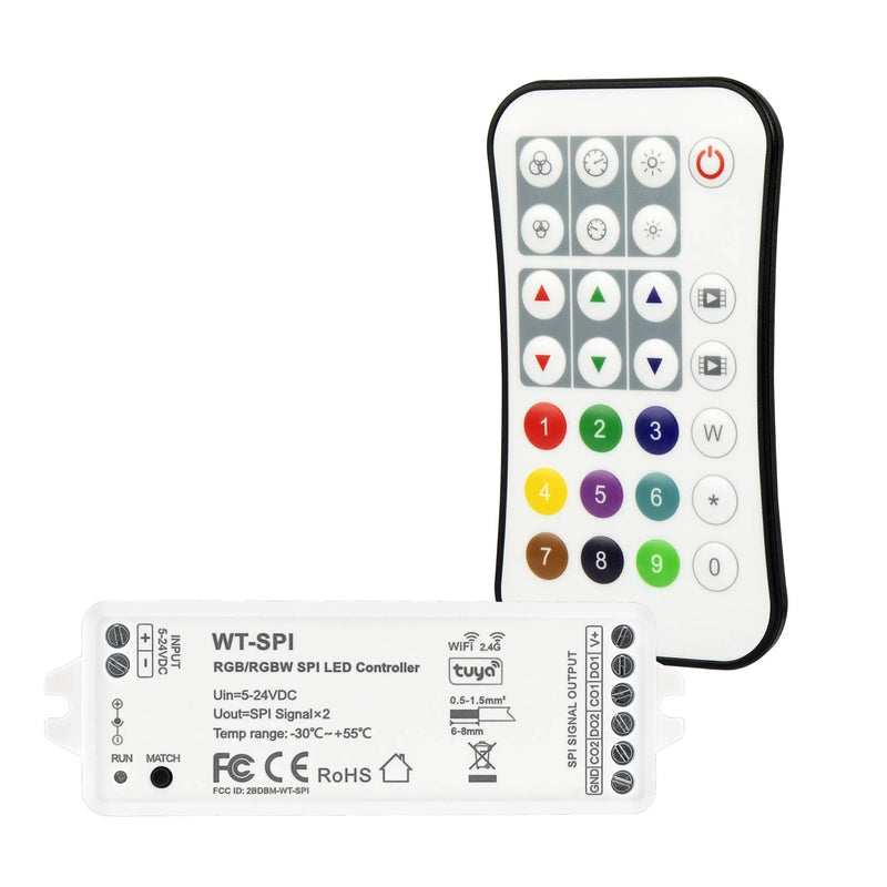 SB-WT-SPI-DS-RT09-V2 igital SPI LED Controller for Addressable RGB/RGBW Strip Lights - Wi-Fi Compatible - Controller and RF Remote - 5-24 VDC