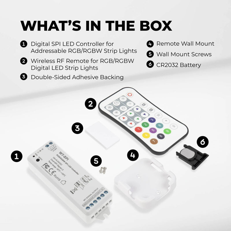 SB-WT-SPI-DS-RT09-V2 igital SPI LED Controller for Addressable RGB/RGBW Strip Lights - Wi-Fi Compatible - Controller and RF Remote - 5-24 VDC