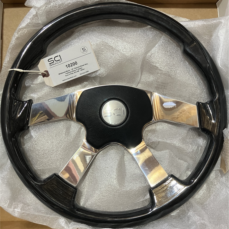 SC-10200 Wildwood Black - 18" Stained Wood Rim, Polished Alum 4-Spoke, Euro 4 Pad - Silver Dark Gray