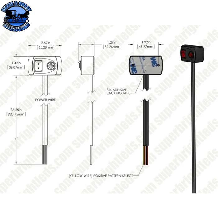 SB-AMSB-2M-PT LED Strobe Light On/Off Momentary Switch - 12 VDC - 10 Amps - Prewired w/ Positive Trigger - Surface Mount