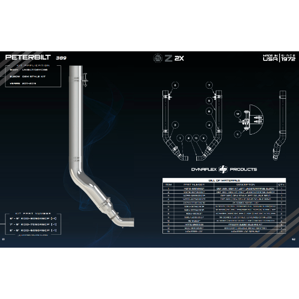 KDD-705046CP 7'' REDUCED TO 5'' EXHAUST KIT (PETE 389) 46'' SPOOL & CLAMPS & BUSHINGS (2011-2017)