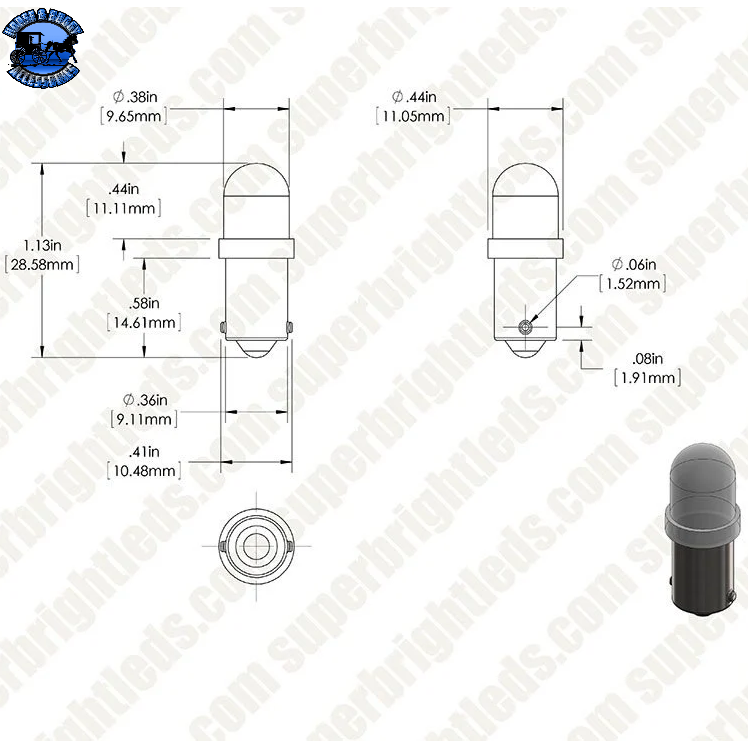 SB-BA9SF-W-12VAC BA9s LED Light Bulb - 1 LED - BA9s Retrofit - 5 Lumens - Cool White 180 Degree 12VAC/DC