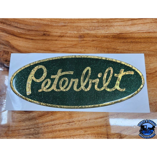 Custom Peterbilt Emblem Decal Replacements Made In The USA (Choose Color) Emblems Metallic Dark Green/Gold Sienna