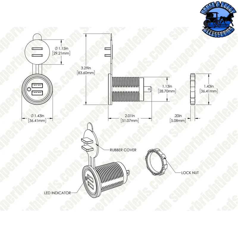 SB-RUSB DUAL USB CHARGING PORT FOR LED ROCKER SWITCH PANEL