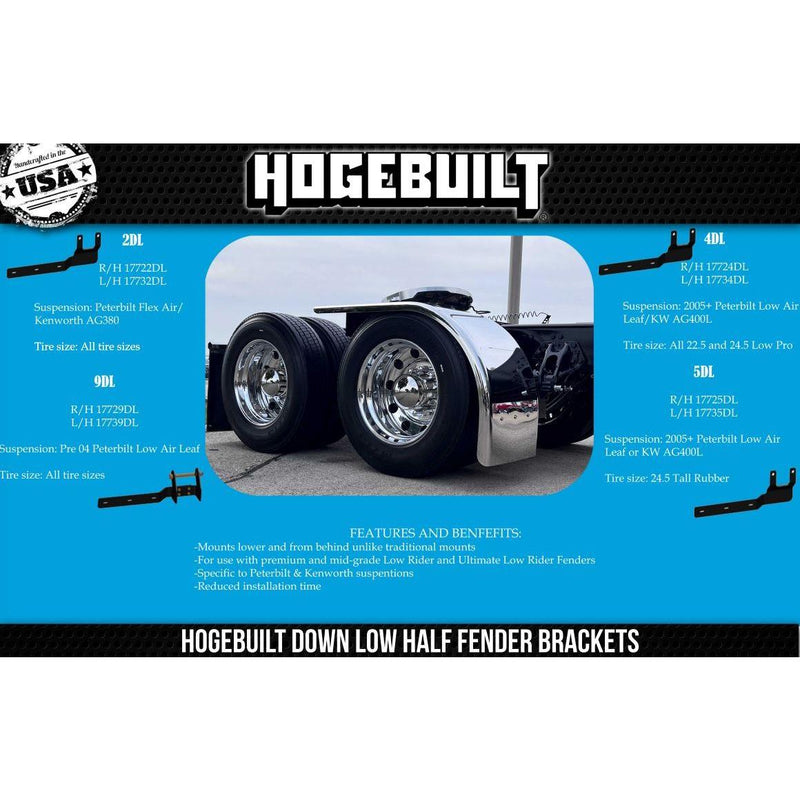 Hogebuilt Blind Mount Half Fender Front Brackets (Choose suspension) fender bracket Peterbilt flex air/AG380 RIGHT 1772-2dl,Peterbilt flex air/AG380 LEFT 1773-2dl,Kenworth ag400l RIGHT 1772-4dl,Kenworth ag400l LEFT 1773-4dl,Peterbilt low air leaf (2005 newer) RIGHT 1772-5dl,Peterbilt low air leaf (2005 newer) LEFT 1773-5dl,Low-Air leaf (Pre-2005) RIGHT 1772-9dl,Low-Air leaf (Pre-2005) LEFT 1773-9dl,(8 bag) or Universal Mount 1772-8dl,(8 bag) or Universal Mount 1773-8dl,1773-3dl,1772-3dl,1772-6dl,1773-6dl Do