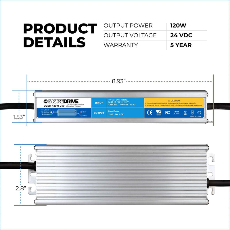 SB-DVEH-120W-24V DiodeDrive 24 VDC Constant Voltage LED Power Supply - 120W