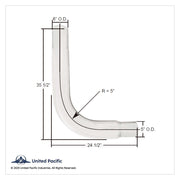 #E90-65-3524 Chrome 90 Degree Exhaust Elbow, Reduce 6" O.D To 5" O.D. - 35" X 24" exhaust elbow Antique White