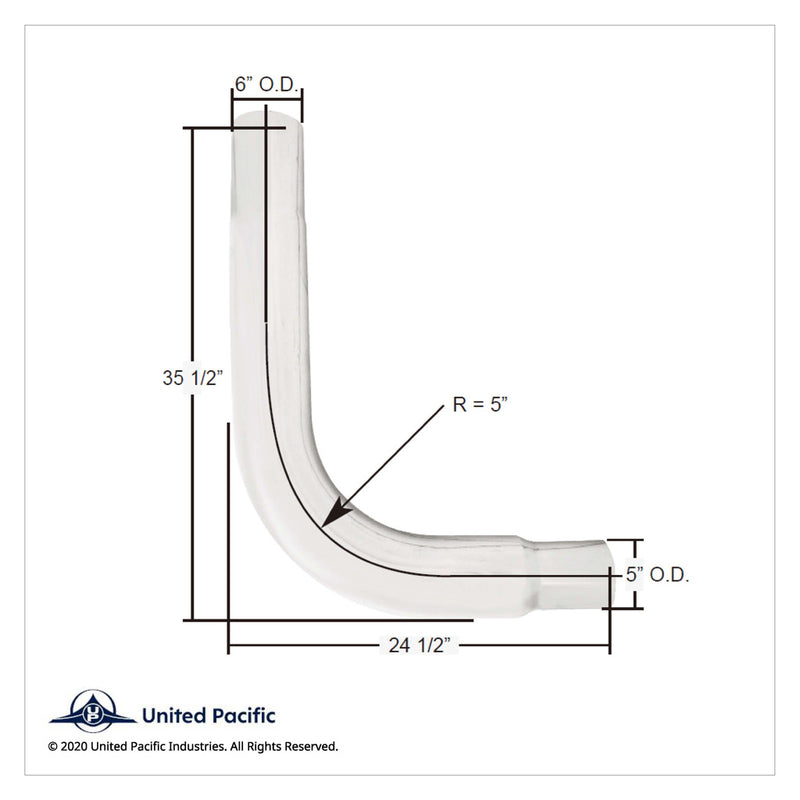 #E90-65-3524 Chrome 90 Degree Exhaust Elbow, Reduce 6" O.D To 5" O.D. - 35" X 24" exhaust elbow Antique White