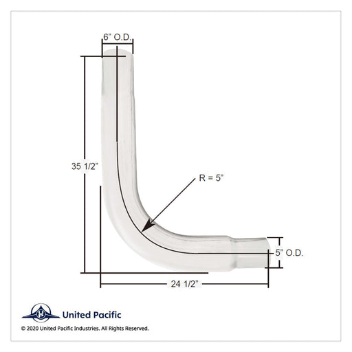 #E90-65-3524 Chrome 90 Degree Exhaust Elbow, Reduce 6" O.D To 5" O.D. - 35" X 24" exhaust elbow Antique White
