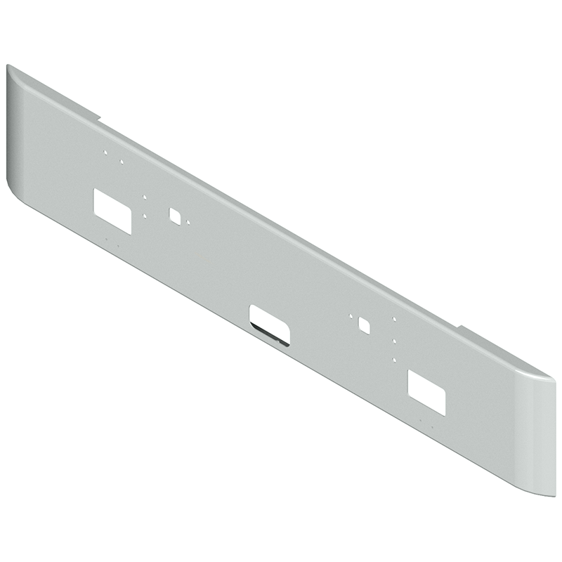 E-EI-2210-06 18'' INTERNATIONAL 9300 BUMPER ROLLED END SQUARE W/FOG,STEP & TOW HOLES bumper Gray