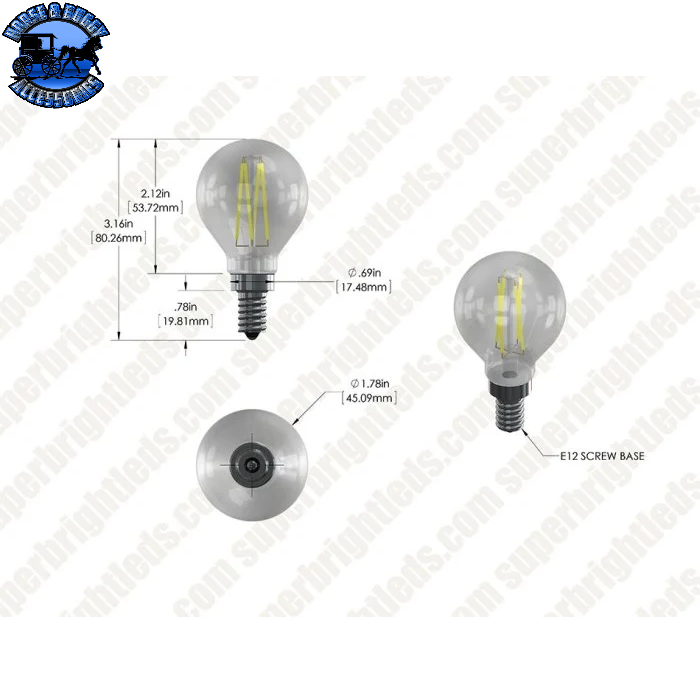 SB-G14D-WW4DF-E12 G14 LED FILAMENT BULB 40 WATT EQUIVALENT LED CANDELABRA BULB; DIMMABLE