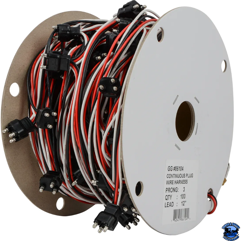 GRAND GENERAL CONTINUOUS 3-PRONG STRAIGHT LIGHT PLUG WIRE HARNESS ROLL 86104 Wire Harness Gray