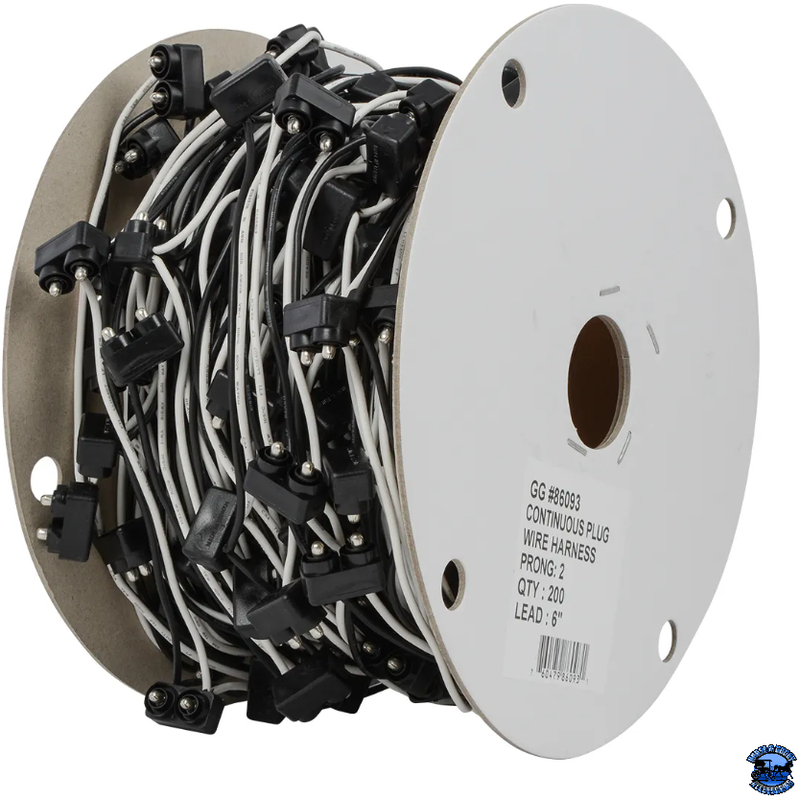 GRAND GENERAL CONTINUOUS 2-PRONG LIGHT PLUG WIRE HARNESS ROLL Wire Harness 6"/200,10"/120,12"/100,15"/80,18"/80,24"/60 Black