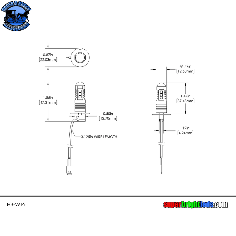 SB-H3-W14 h3 led daytime running light bulb with focusing lens 400 lumens