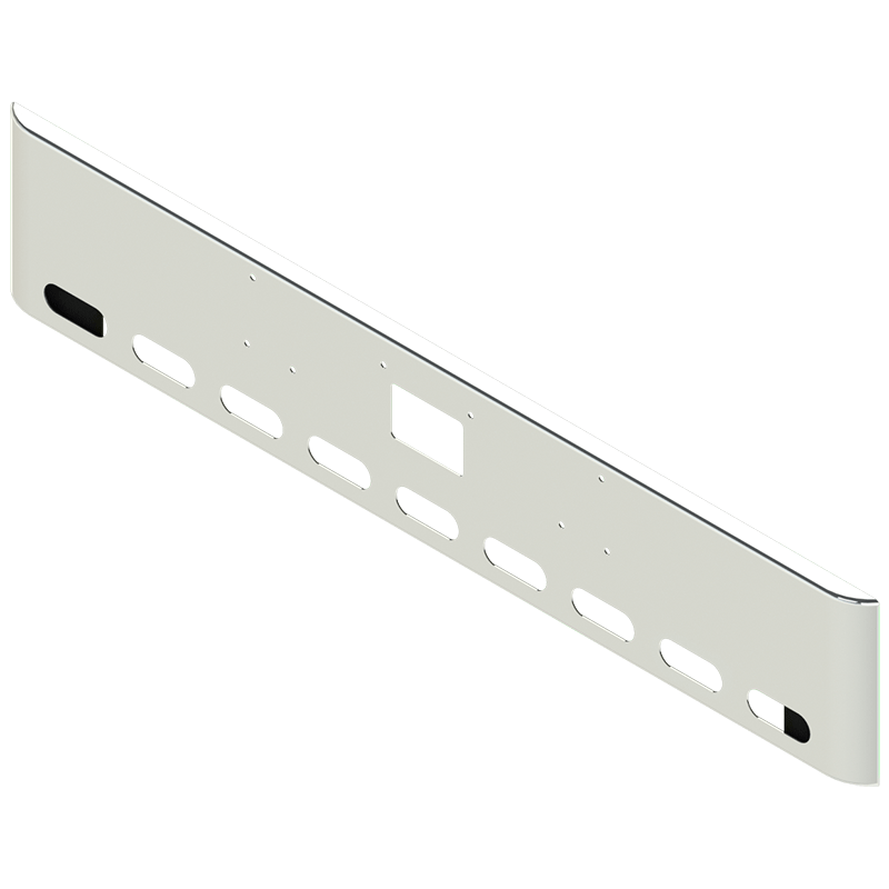 E-HC-0010-06-009 18'' PETE ROLLED END BUMPER W/ BOLT & TOW HOLES & 9 OVAL LIGHT HOLES PETERBILT BUMPER Light Gray