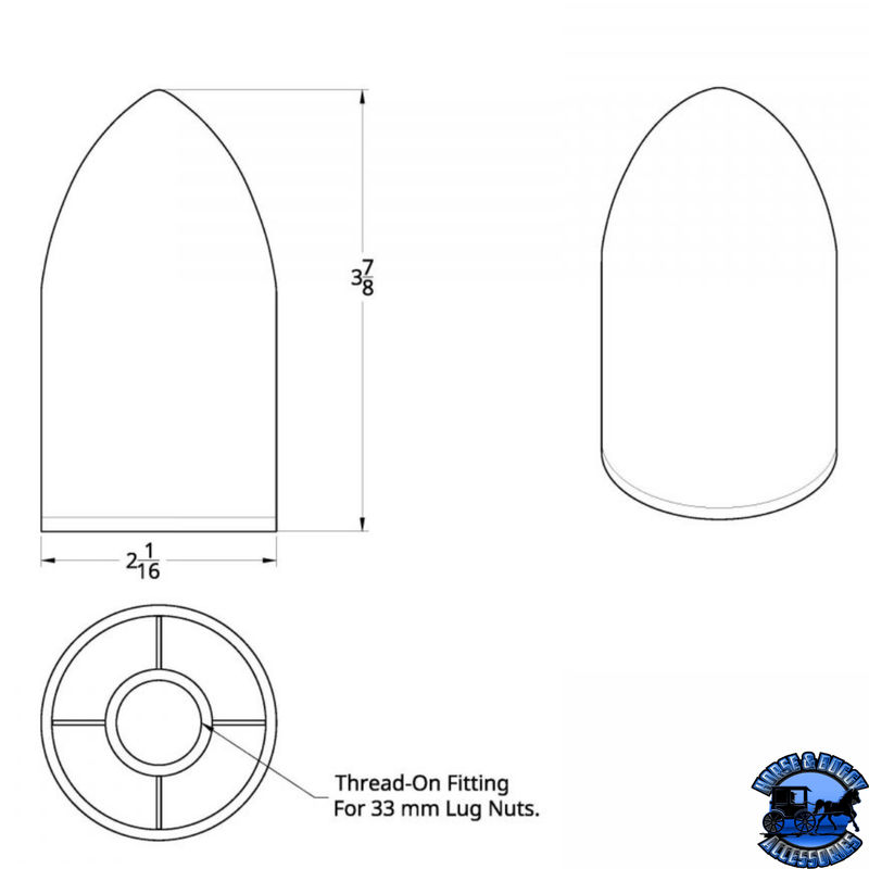 33MM X 3-7/8" CHROME PLASTIC BULLET NUT COVER - THREAD-ON #10564B