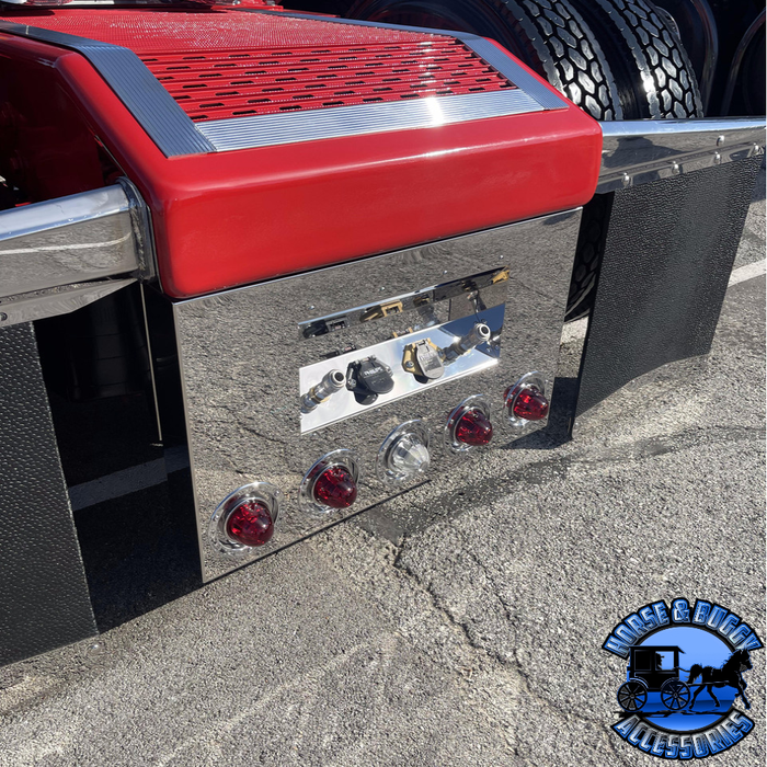 Dim Gray Iowa customs 304 stainless Rear Center Panel With Airline Box - 20" Drop (Choose style) REAR CENTER PANEL IC983001-14 Trailer Air & (1) 7-Way with No Lights | #8 304 Polished Stainless Steel,IC983002-14 Trailer Air, (1) 7-Way & (5) 4" Round Lights | #8 304 Polished Stainless Steel,IC983003-14 Trailer Air & (2) 7-Ways with No Lights | #8 304 Polished Stainless Steel,IC983004-14 Trailer Air, (2) 7-Ways & (5) 4" Round Lights | #8 304 Polished Stainless Steel,IC983001-21 Trailer Air & (1) 7-Way with No