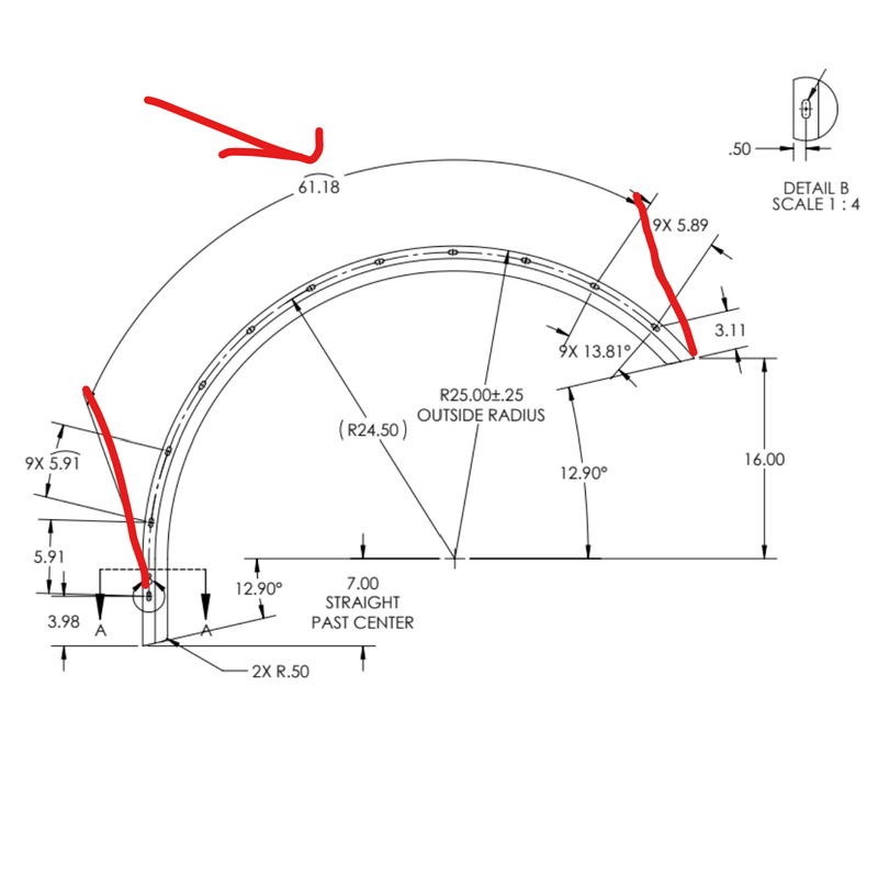 Kenworth W900l 2 PIECE KIT PAIR STAINLESS FENDERETTES(68 3/16'') FOR FRONT FENDER EXTENSION (25.62''LONG)